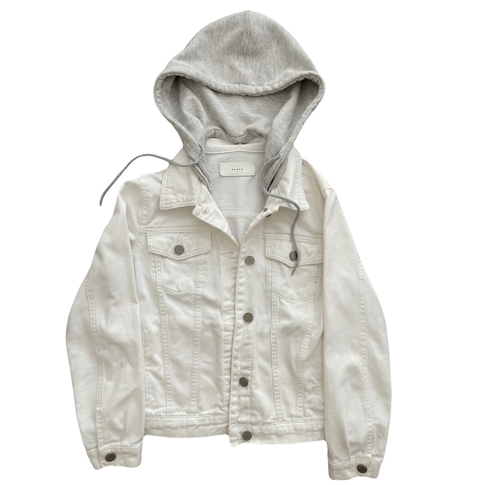 White Jean jacket with gray detachable hood